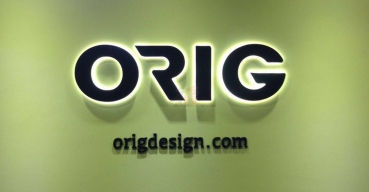 ORIG前臺背景l(fā)ogo墻不銹鋼烤漆背發(fā)光字制作案